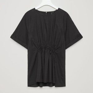 COS Front Gathered Black Smock Top